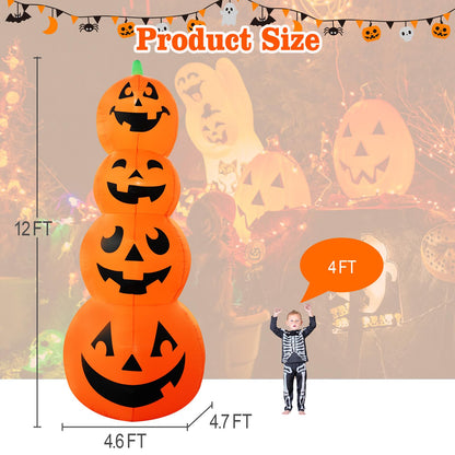 12FT Giant Halloween Inflatable Pumpkin, Blow up Halloween Decoration Built-in 6 LED and Flashing Light for Halloween Decoration Outdoor Indoor Home Party Supplies Halloween Lawn Decor