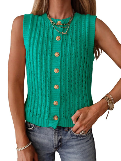 Saodimallsu Womens Sleeveless Sweater Vest Button Down Crochet Cardigan | Sweater Vest,Crochet,Summer Knit Tank Top,Sleeveless,Trendy Going Out Tops