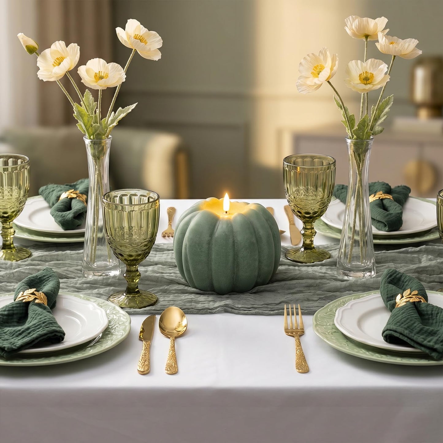 Fall Decor, Fall Decorations for Home - Flameless Pumpkin Candle with Timer Remote - Room Bedroom Table Farmhouse Decor for Halloween, Thanksgiving, Orange+White