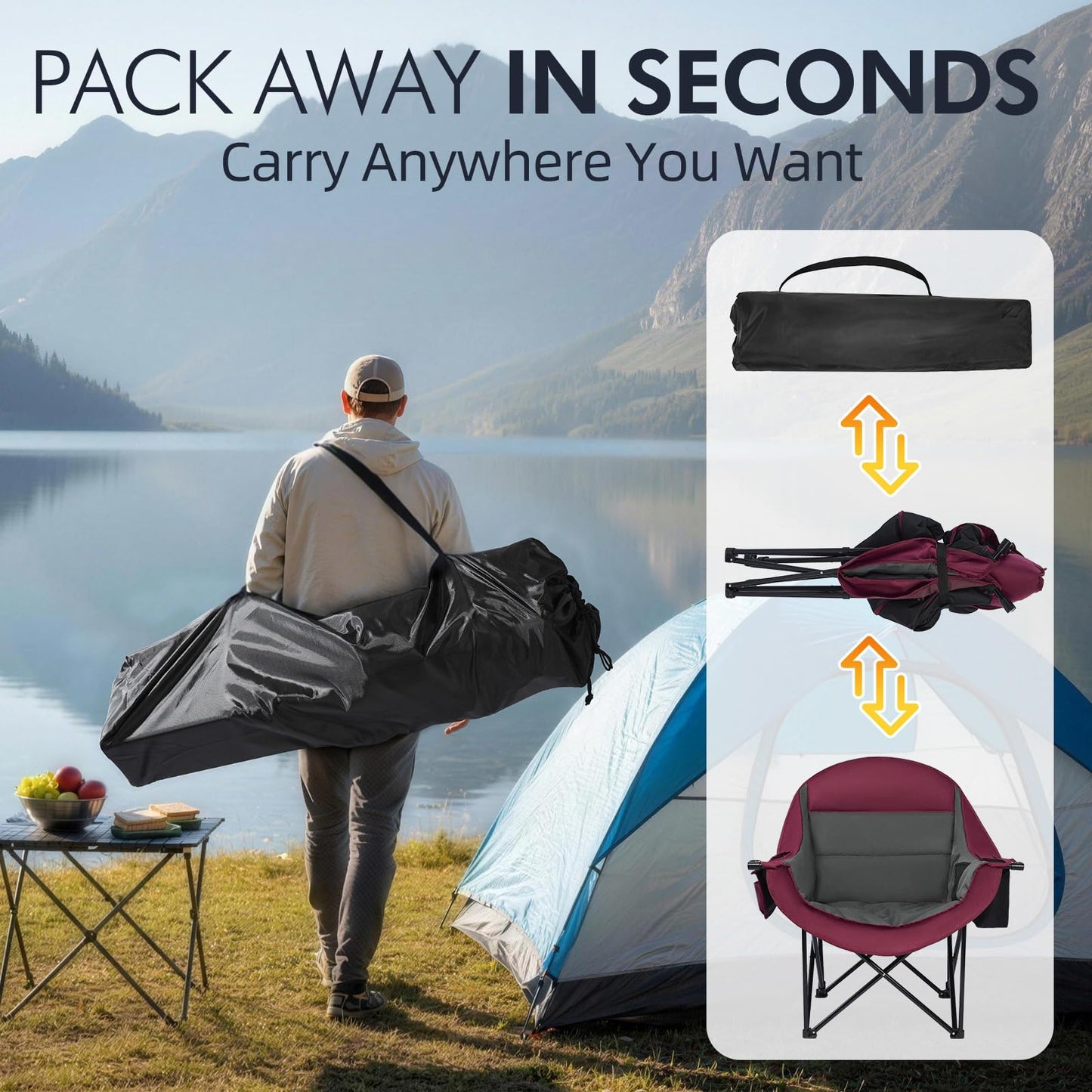 Oversized Camping Chairs for Adults - Heavy Duty Padded Outdoor Camp Chair