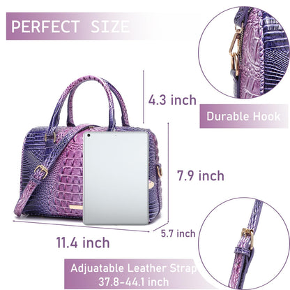 Makcr Joacbv Crocodile Handbag for Women Top Handle Leather Shoulder Purse | Glossy crocodile-embossed vegan leather with rolled handles, buckle details, a structured dome shape, and adjustable strap.