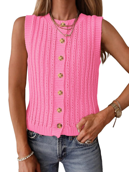 Saodimallsu Womens Sleeveless Sweater Vest Button Down Crochet Cardigan | Sweater Vest,Crochet,Summer Knit Tank Top,Sleeveless,Trendy Going Out Tops