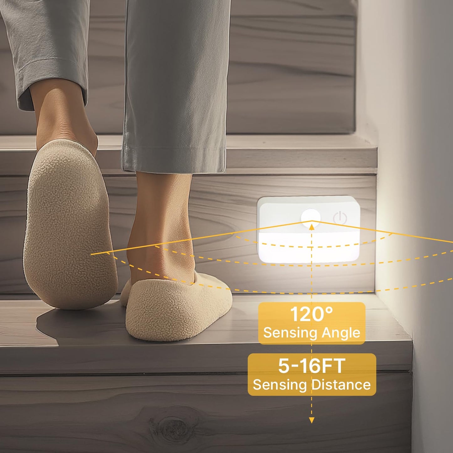 Guankai 8 Pack Motion Sensor Stair Light for Indoor, Battery Operated Closet Lights, Wireless Stick on Anywhere Hallway Lamp, Portable Led Night Lamps for Bedroom Under Cabinet Kitchen
