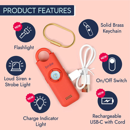 She’s Birdie 3.0 New Version – The Original Personal Safety Alarm for Women by Women–Loud Siren, Flash Light and Rechargeable Battery in a Variety of Colors (Aqua Blue)