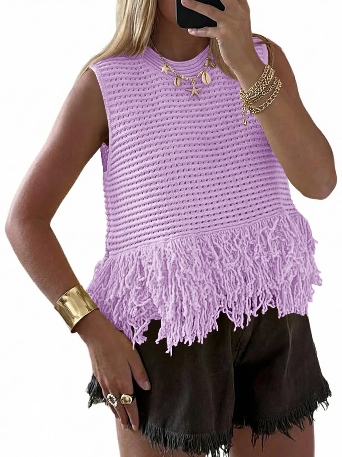 Saodimallsu Womens Crochet Crop Tank Top
