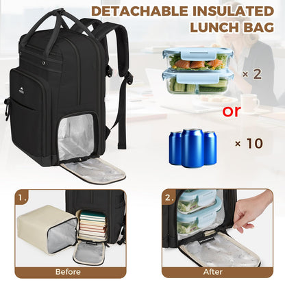 MATEIN Teacher Backpack with Lunch Compartment, 15.6 Inch Laptop Backpack | Detachable, with Organized Pocket, Commute Office College, Computer Backpacks for Men Women, Meal Prep Bag, Gift for Nurse