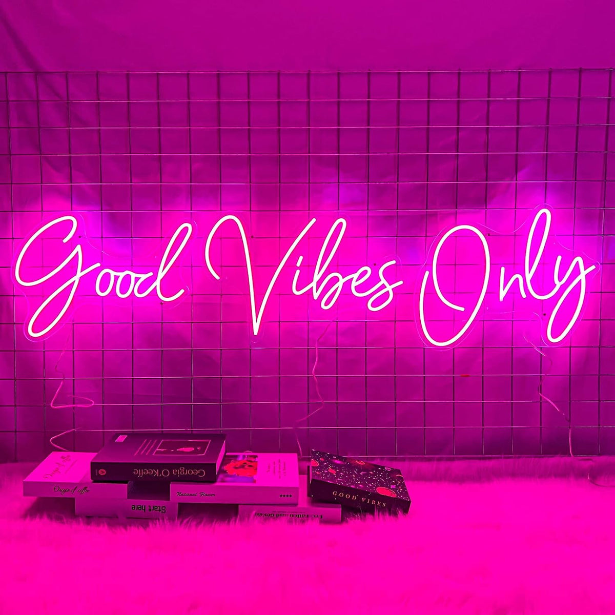 Large Good Vibes Only Neon Signs for Wall Decor -56.57" x 13.5" Pink