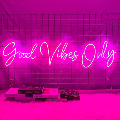 Large Good Vibes Only Neon Signs for Wall Decor -56.57" x 13.5" Pink