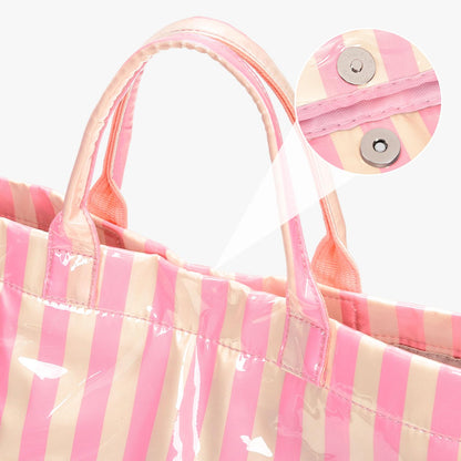 Striped PVC Tote Bag Large Glossy
