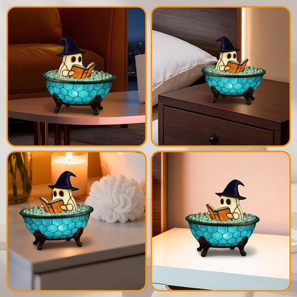 oyeftp Halloween Ghost Bubble Bath Lamp, Cute Bathtub Ghost Night Lights for Halloween Decor, Reading Books Nightlight, Halloween Decorations for Indoor Readers & Book Lover Desk Home Party