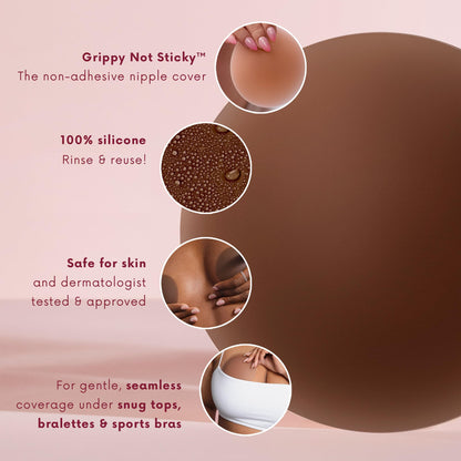 CAKES Body® Grippy Non-Adhesive Silicone Nipple Covers for Women (NO STICKY ADHESIVE) - Reusable, Silicone (Circle)