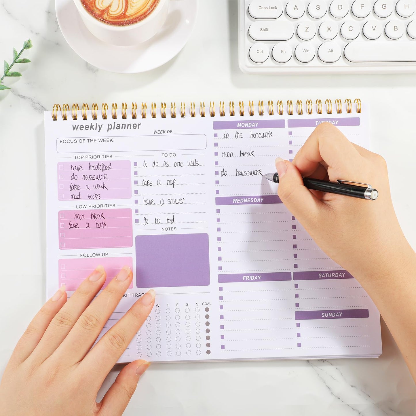 Thboxes Weekly Desk Planner, 8.5x11 In To Do List Notepad, 52 Sheets, Pink | Productivity Organizer, Work from Home Essentials, Undated Tear Off Pages, Office, College, School, Student and Teacher Gifts