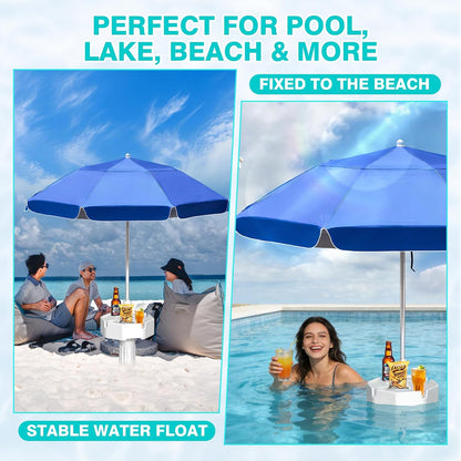 Floating Pool Umbrella - 7ft, Outdoor Floating Umbrella for Inside of Pool with Weighted Base, 4 Cupholders Floating Table with Sun Shade, No-Tools Setup for Pool, Lake & Beach