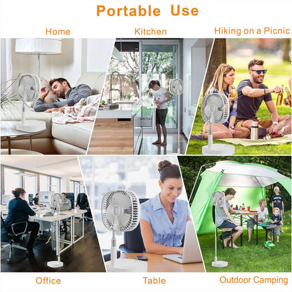 Magesh Portable Pedestal Fan - Foldaway Standing Fan Foldable Desk Fan, Use 7200Mah Rechargeable Battery, Remote Control Telescopic 4 Speed Quiet Timer Fan for Home Kitchen Outdoor Camping (Pink)
