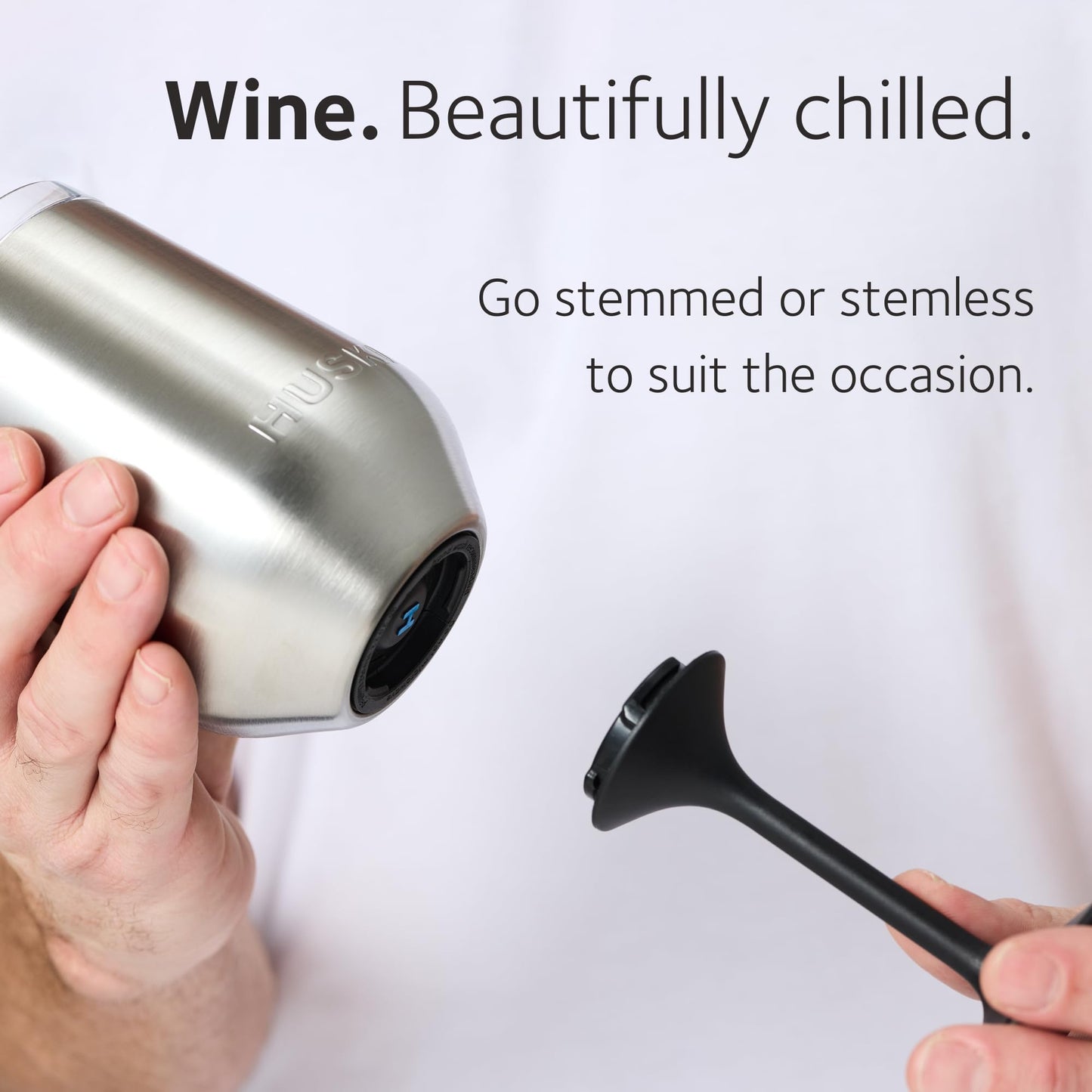 Huski Wine Tumbler 2.0 | NEW | Award-winning Design with Detachable Stem | Premium Stainless Steel Wine Glass with Lid | Triple Insulated Tumbler | 12oz Capacity | Great Gift (White)