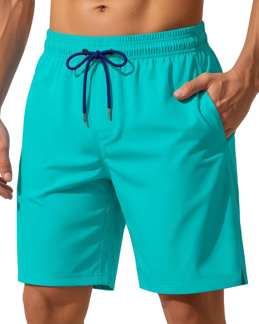 Yufawow 9 Inch Men Swim Trunks with Mesh Lining Quick Dry Breathable Pockets for Summer Beach Cruise Water Park Gym Running