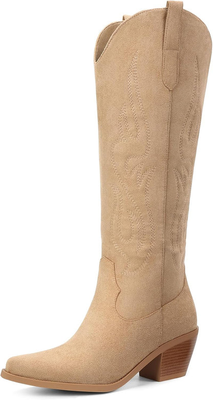 Western Knee High Wide Calf Cowgirl Boots
