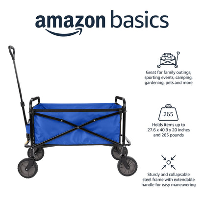Amazon Basics Collapsible Heavy Duty Utility Wagon for Outdoor Sports, Camping, Garden, and Shopping, 265 Pounds Capacity, 27.6 x 40.9 x 20 inches, Black