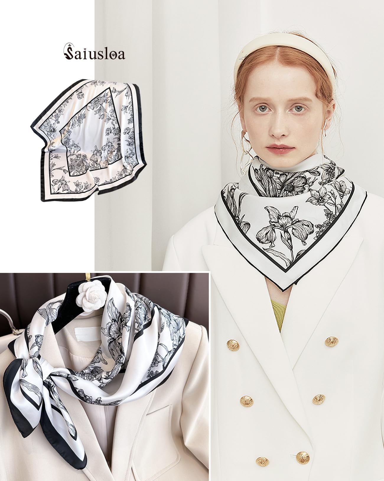 Saiusloa Neck Scarf For Womens Silky Head Scarves Hair Bandanas Square Scarf Fashion Accessories lightweight