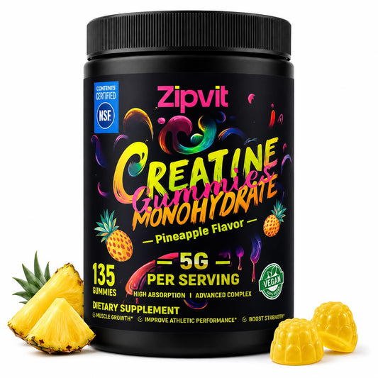 Creatine Monohydrate Gummies, NSF Certified Creatine Gummy, 5g Dose for Men & Women to Support Muscle, Strength, Recovery, Cognitive Health & Memory, Pineapple Flavor, 135 Gummies