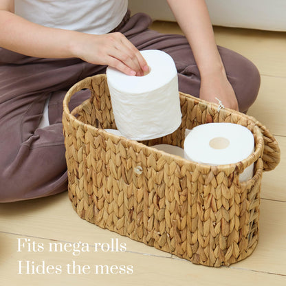 YANGQIHOME Toilet Paper Storage, Water Hyacinth Toilet Paper Storage with Lid, Papers Container for up to 9 Mega Rolls, Bathroom Basket Organizer