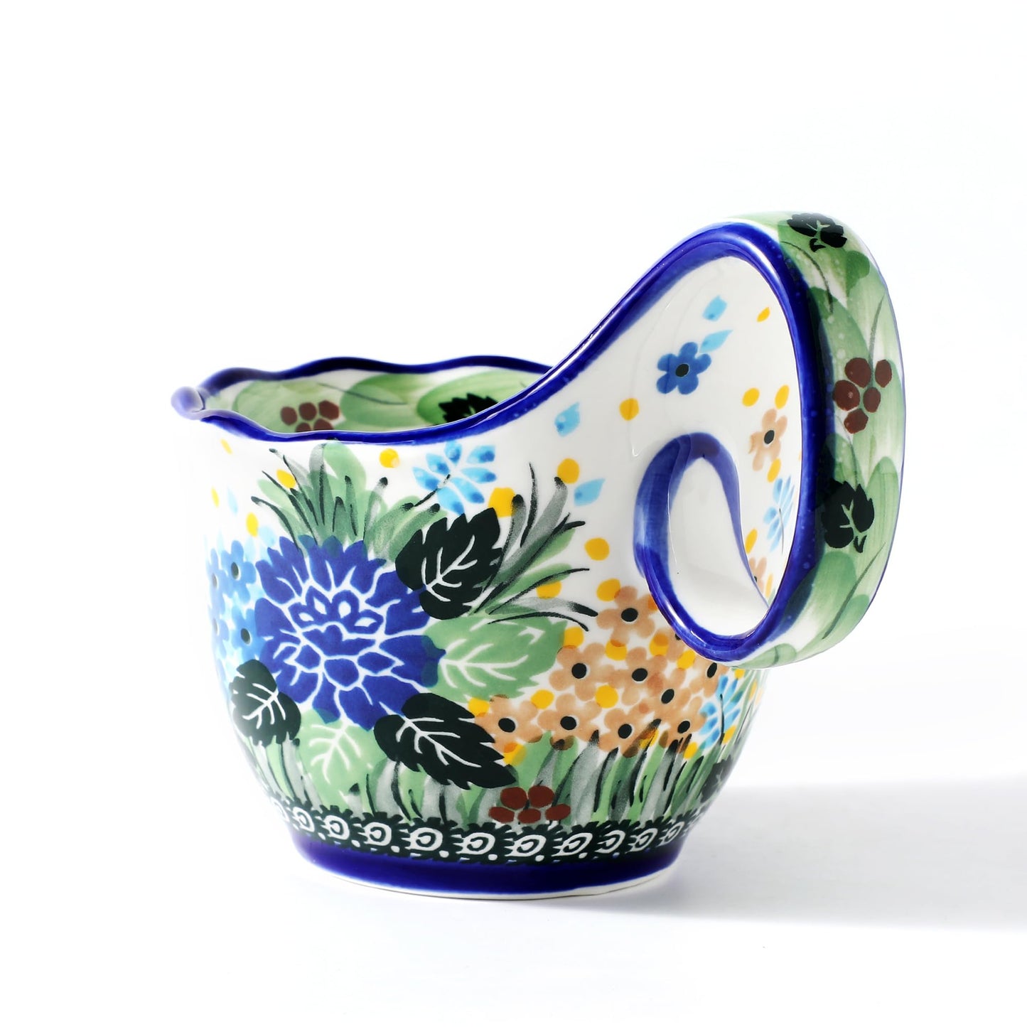 ALMA Handpainted Microwavable Soup Bowl with Loop Handle 18.6oz, Cereal Bowl With Handle Great for Berry, Fruits, Chili, Stew, Ice cream,Floral Soup Mug for Women