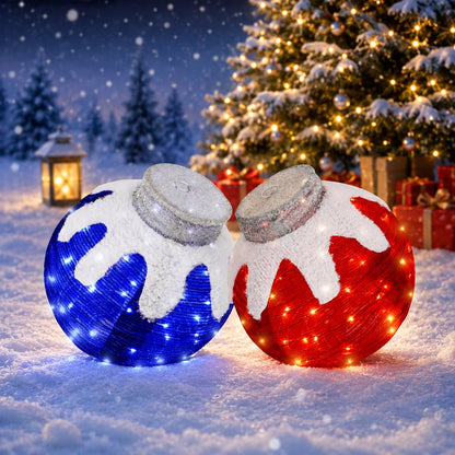 2 Pcs Outdoor Christmas Ornaments, Lighted Pop-Up Holiday Ball Decoration with 160 LED Lights, 8 Light Functions, Lighted Collapsible Christmas Outdoor Decorations for Yard, Patio, Home