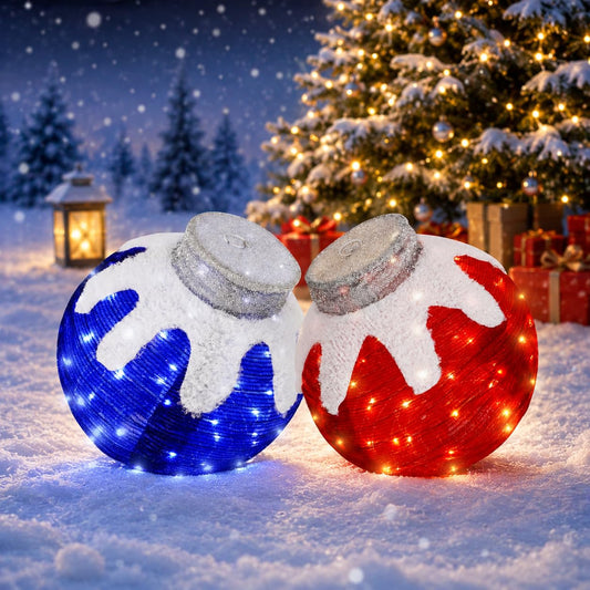 2 Pcs Outdoor Christmas Ornaments, Lighted Pop-Up Holiday Ball Decoration with 160 LED Lights, 8 Light Functions, Lighted Collapsible Christmas Outdoor Decorations for Yard, Patio, Home