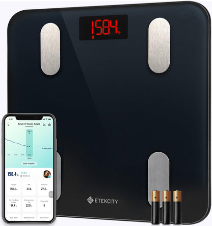 Etekcity Upgraded Smart Scale for Body Weight, FSA&HSA Eligible, Bathroom Digital Scale with BMI, Body Fat, Muscle Mass, 13 Metrics with a Large Display, Support Offline Mode and Apps Connection