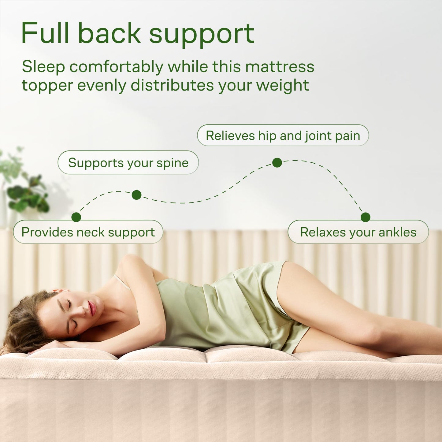Niagara Sleep Solution Ultra Soft Queen Size Mattress Topper - Rayon Derived from Bamboo Pillow Top Mattress Pad for Back Pain Relief - Naturally Cooling for Hot Sleepers, Green