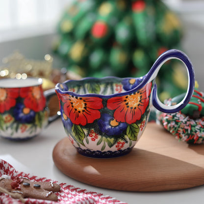 ALMA Handpainted Microwavable Soup Bowl with Loop Handle 18.6oz, Cereal Bowl With Handle Great for Berry, Fruits, Chili, Stew, Ice cream,Floral Soup Mug for Women
