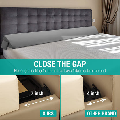 Vekkia King Bed Wedge Pillow for Headboard Gap, 0–6" Gap Filler with Side Pockets & Washable Cover, Gray 76"x10"x6"