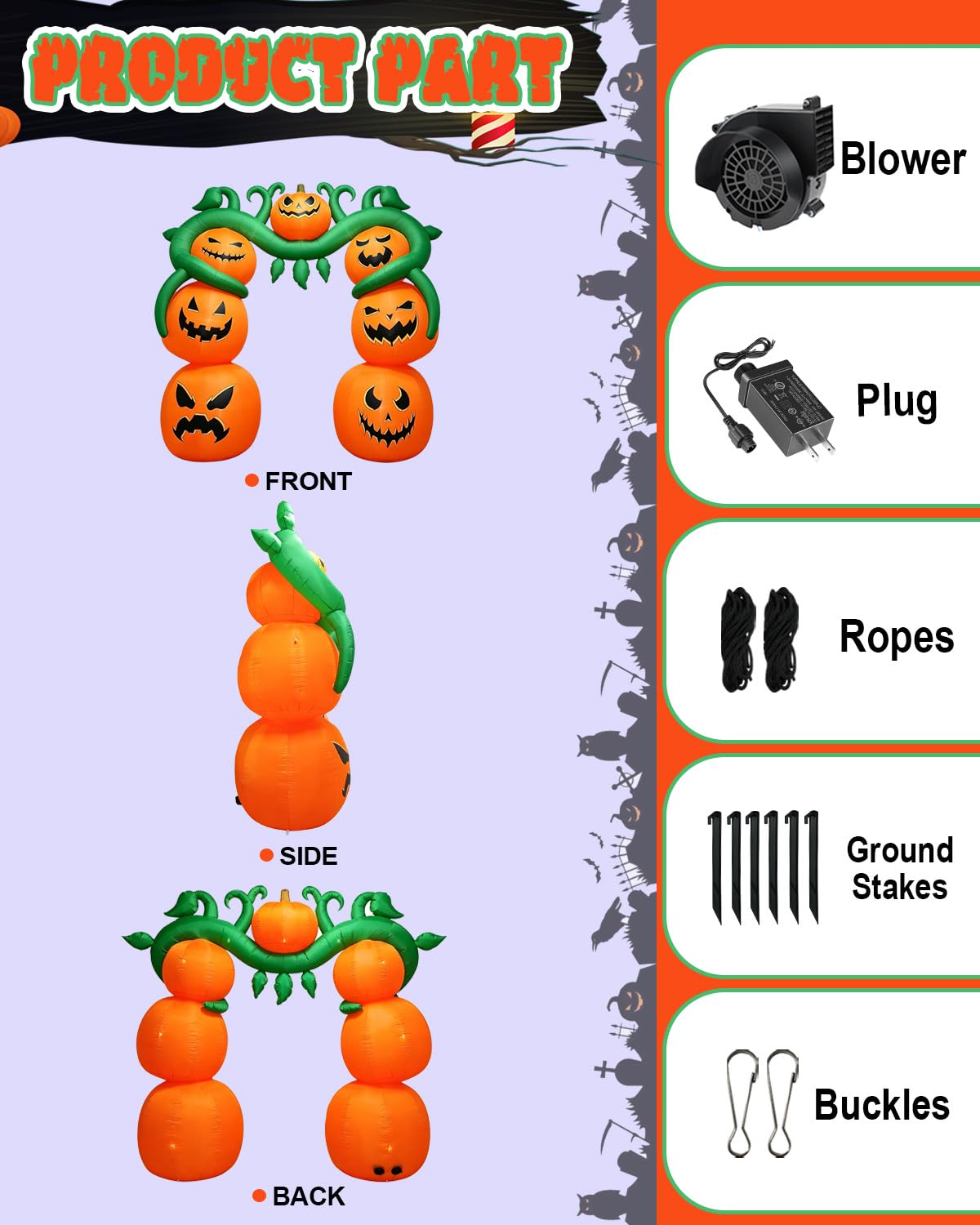 12FT Giant Halloween Inflatable Pumpkin, Blow up Halloween Decoration Built-in 6 LED and Flashing Light for Halloween Decoration Outdoor Indoor Home Party Supplies Halloween Lawn Decor