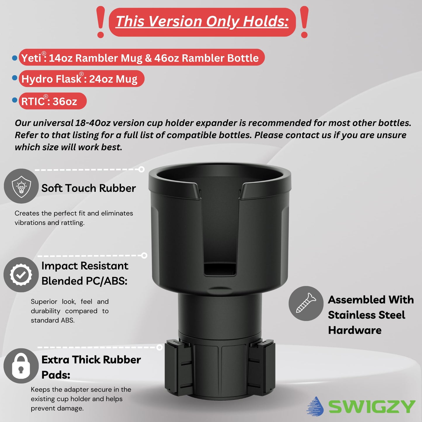 Swigzy Car Cup Holder Expander Adapter for Large Water Bottles - [Patented & Upgraded] - Holds: Hydro-Flask, Yeti, Nalgene, Owala, 32-40oz - Adjustable Expandable Insert Extender - Universal