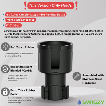 Swigzy Car Cup Holder Expander Adapter for Large Water Bottles - [Patented & Upgraded] - Holds: Hydro-Flask, Yeti, Nalgene, Owala, 32-40oz - Adjustable Expandable Insert Extender - Universal