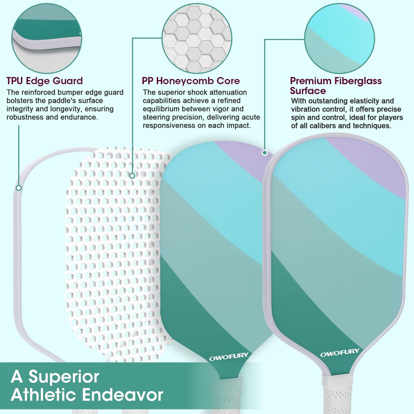 Pickleball Paddles Set of 2 Lightweight Honeycomb Core Pink
