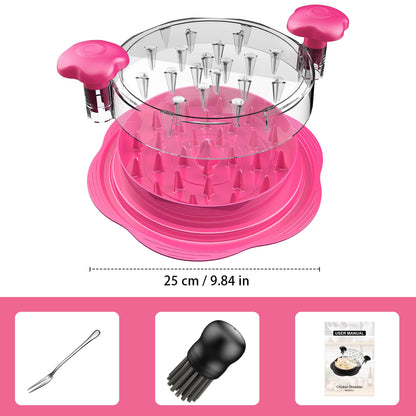 SURETIVIAN Chicken Shredder Tool Twist Large Chicken Breast Shredder with Brush&Fork, Visible Meat Shredder Machine, Anti-Slip Strip, Ergonomic Handle, BPA Free, Pork Beef Chicken(Hot Pink)