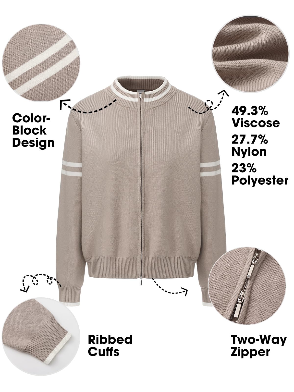 EXLURA Women Long Sleeve Zip Up