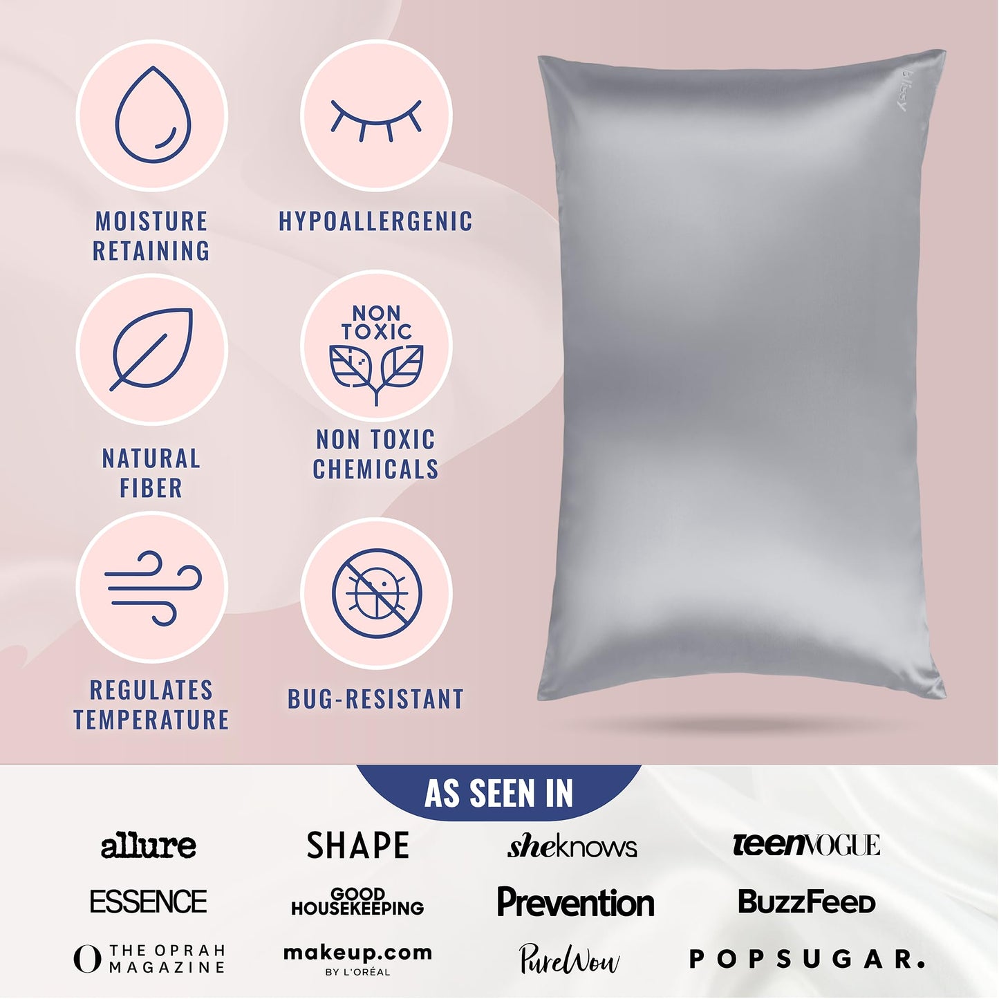 Blissy Silk Pillowcase - 100% Pure Mulberry Silk