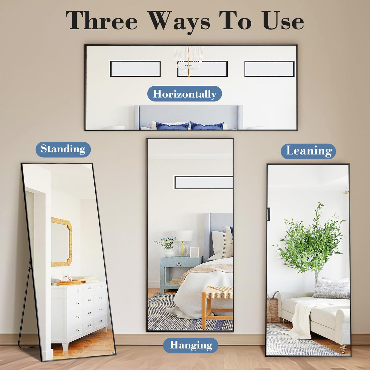 DUMOS 59"x16" Arched Full Length Mirror with Stand