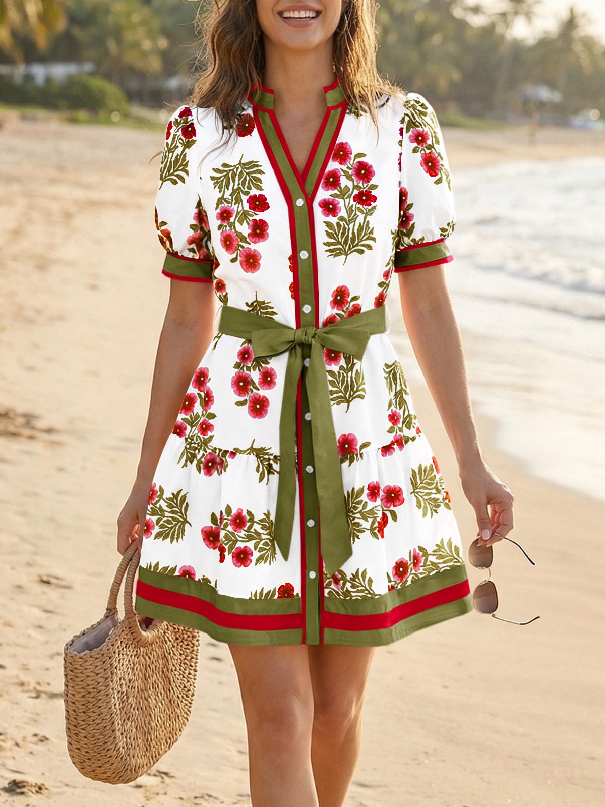 Wenrine Womens Summer Floral Mini Dress