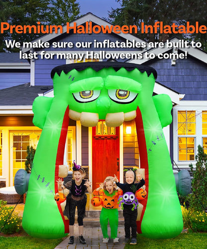 10FT Halloween Inflatable Frankenstein Archway, Halloween Monster Mouth Archway Built-in 6 LEDs for Halloween Inflatables Outdoor Decoration Blow up Frankenstein Arch for Party Haunted House