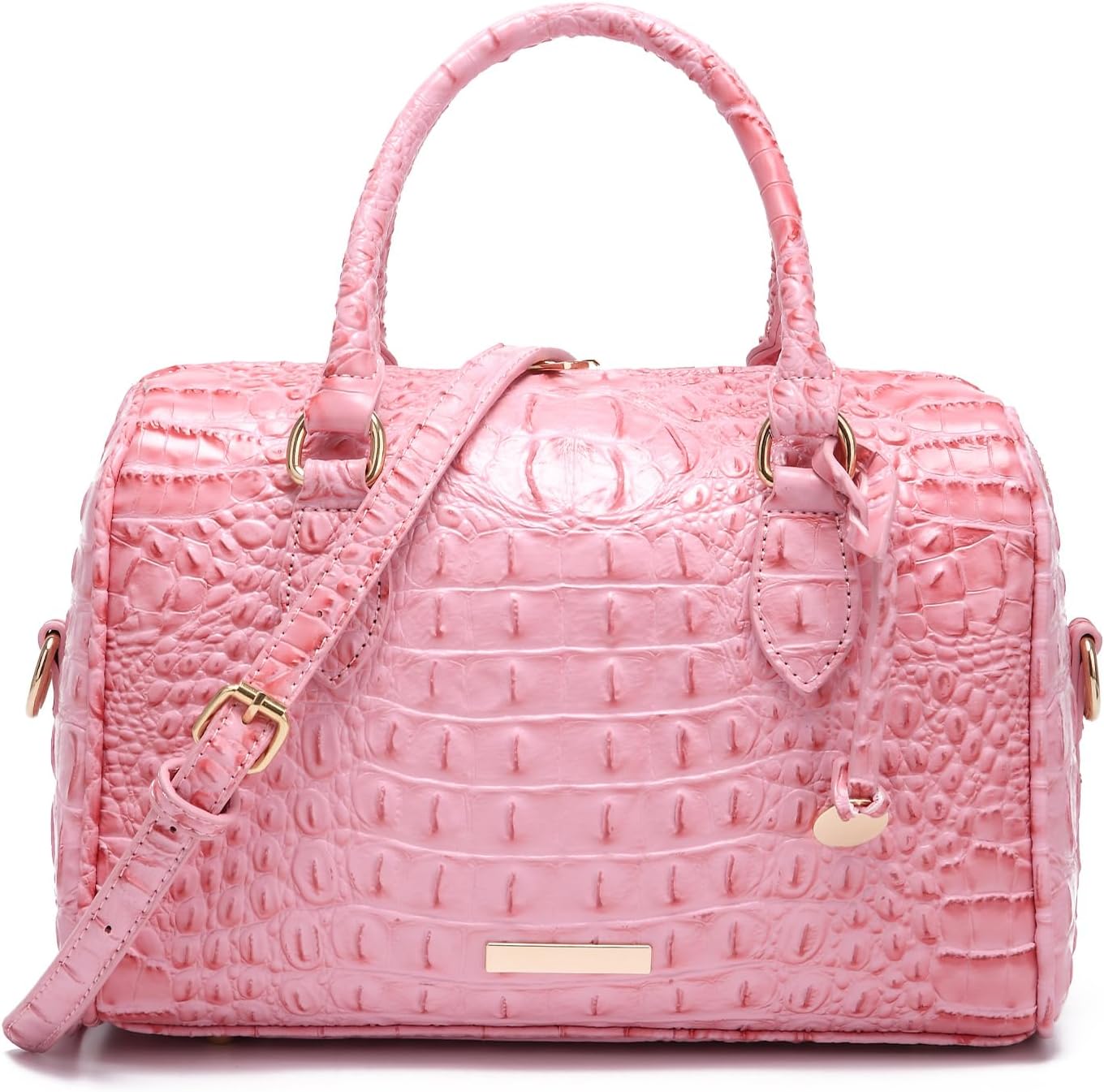 Makcr Joacbv Crocodile Handbag for Women Top Handle Leather Shoulder Purse | Glossy crocodile-embossed vegan leather with rolled handles, buckle details, a structured dome shape, and adjustable strap.