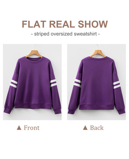 Selink Womens Varsity Striped Oversized Sweatshirt Crewneck Long Sleeve Casual Fashion Pullover Top Fall Outfits