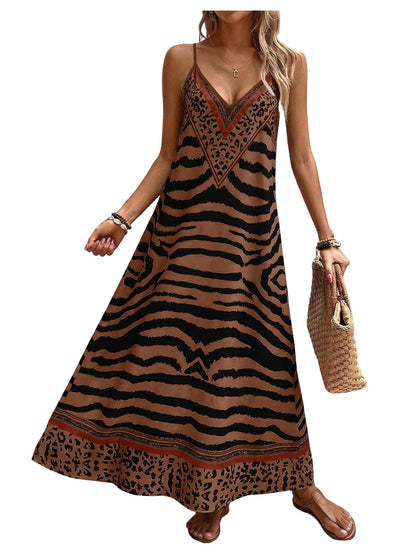 GORGLITTER Women's Animal Print Boho Flowy Maxi Dress