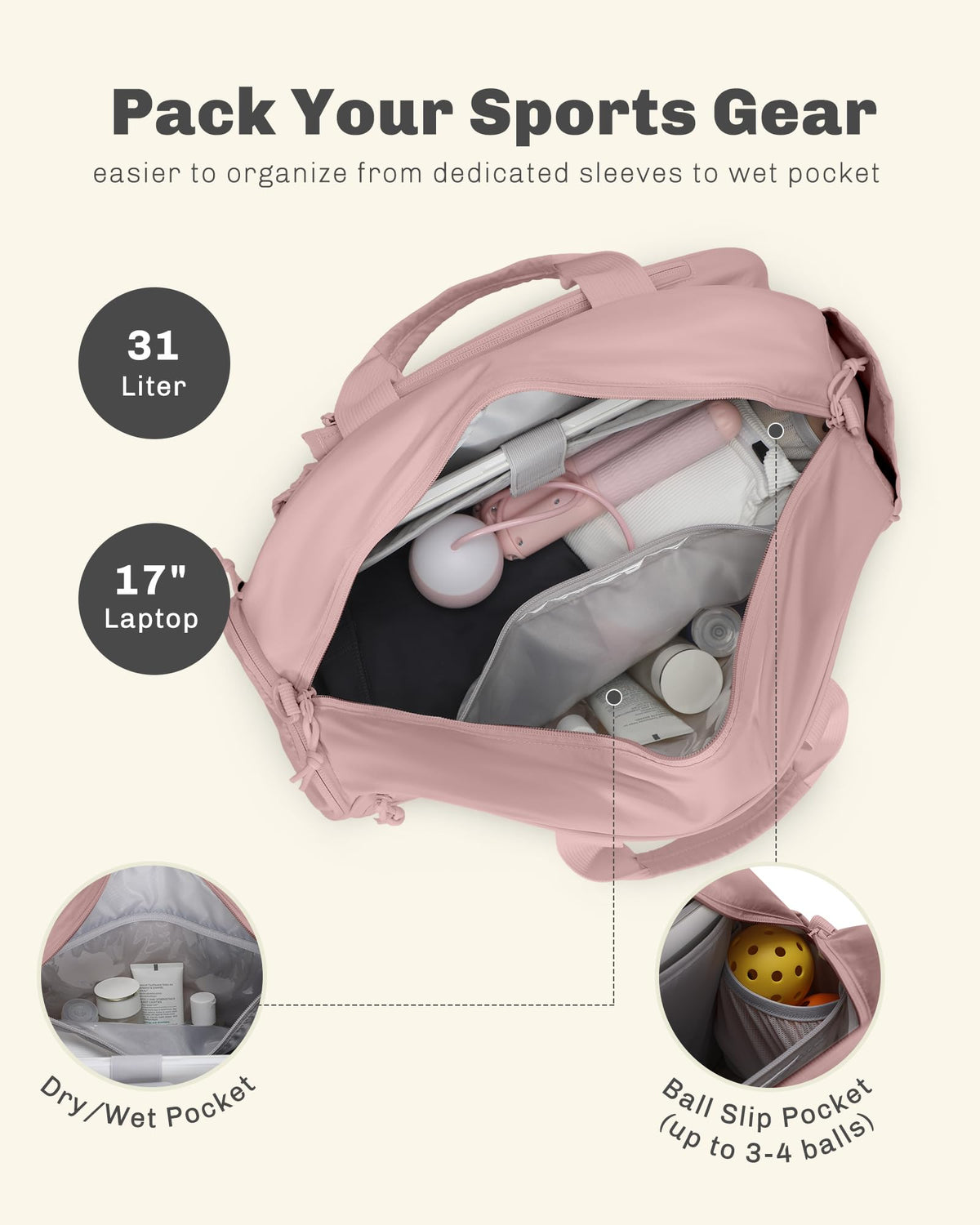 Hynes Eagle Pickleball Bags for Women Tennis Gym Bag Holds 2 Rackets
