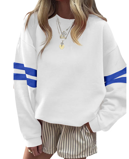 Selink Womens Varsity Striped Oversized Sweatshirt Crewneck Long Sleeve Casual Fashion Pullover Top Fall Outfits