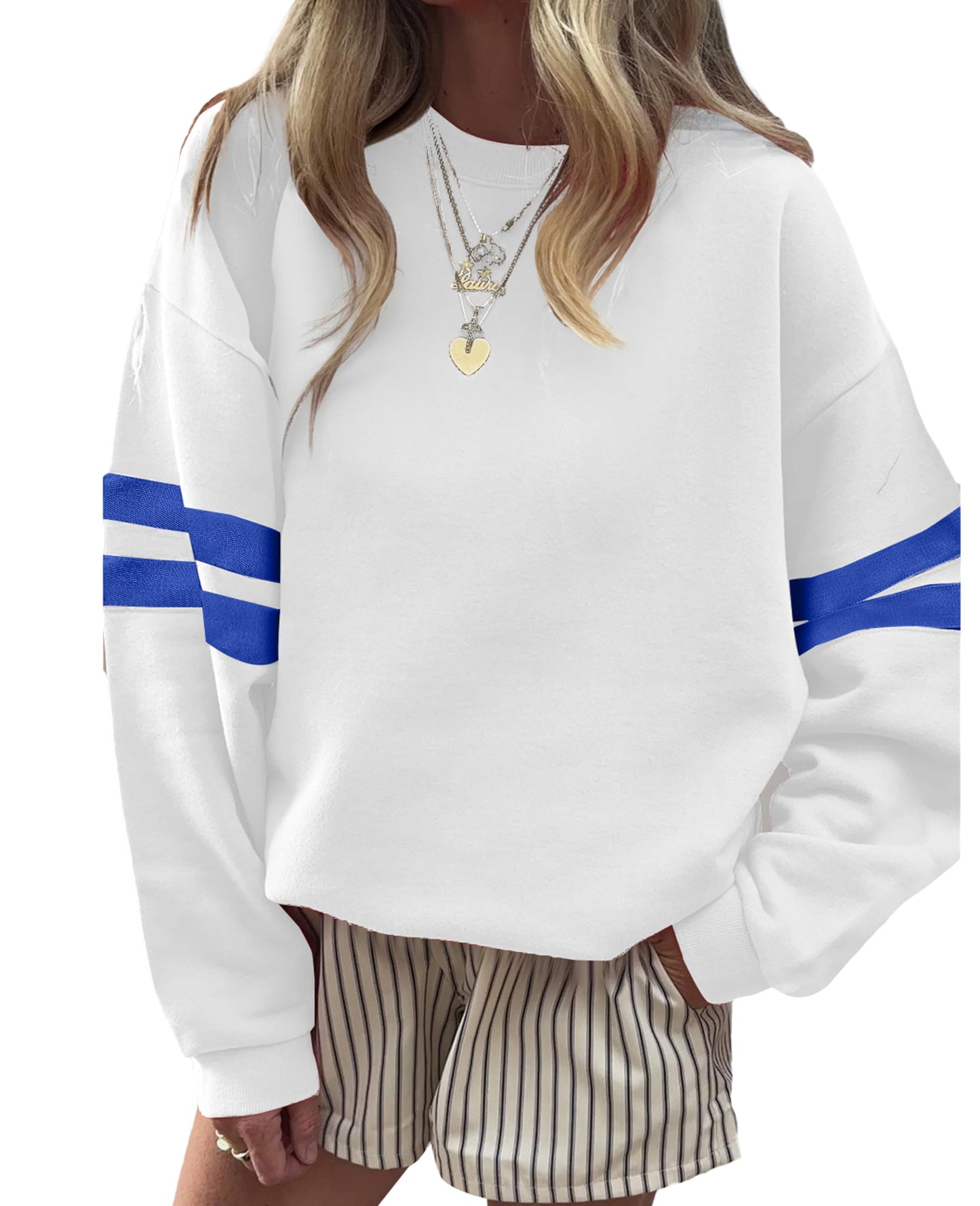 Selink Womens Varsity Striped Oversized Sweatshirt Crewneck Long Sleeve Casual Fashion Pullover Top Fall Outfits