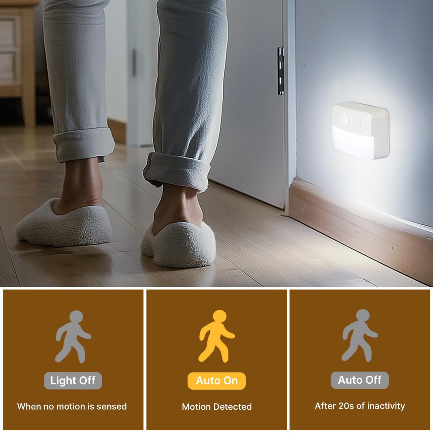 Guankai 8 Pack Motion Sensor Stair Light for Indoor, Battery Operated Closet Lights, Wireless Stick on Anywhere Hallway Lamp, Portable Led Night Lamps for Bedroom Under Cabinet Kitchen