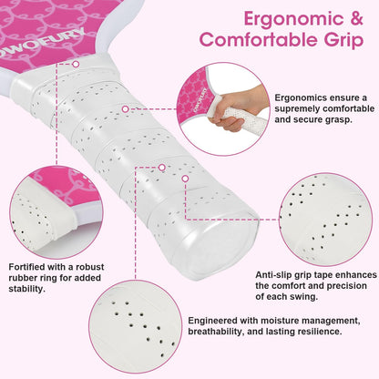 Pickleball Paddles Set of 2 Lightweight Honeycomb Core Pink
